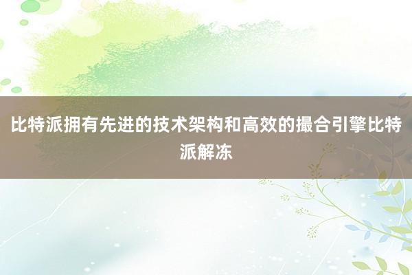 比特派拥有先进的技术架构和高效的撮合引擎比特派解冻