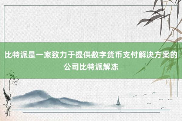 比特派是一家致力于提供数字货币支付解决方案的公司比特派解冻